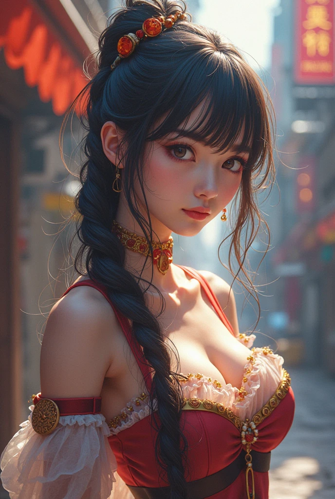 Very detailed CG unity 8k wallpaper, (masterpiece), (best quality), (super detailed), (ultra-realistic), (best character detail: 1.36), Nikon d750 f/1.4 55mm, dynamic angle, professional lighting, photon mapping, radiosity, physically based rendering, outdoor, busy street, looking at the audience, blushing, 1girl, mature woman, mature woman, tall body, golden ratio, (Kpop idol), (oil skin: 1.2), (oil skin :1.1), makeup,[:(high detailed face:1.2):0.2]:,PureErosFace_v1, ((curly gray hair and delicate style)), (aegyo sal:1), (puffy eyes), (eyelashes: 1.1), (lips: 1.1), red lipstick, broad shoulders, (mid-chest: 1.1), (cleavage: 1.1), animal ears, (big ass: 1.2), thighs, silk coat, Tang dynasty , Tang dynasty, naked --auto --s2