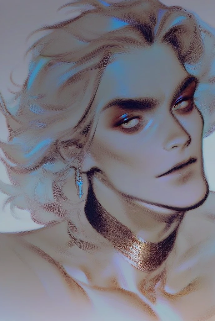 In the realm of Bill Sienkiewicz's artistic style, visualize a female character with a golden face, whose skin appears to be in constant motion due to stunning line effects, monsters00d  <lora:monsters00d:1>
