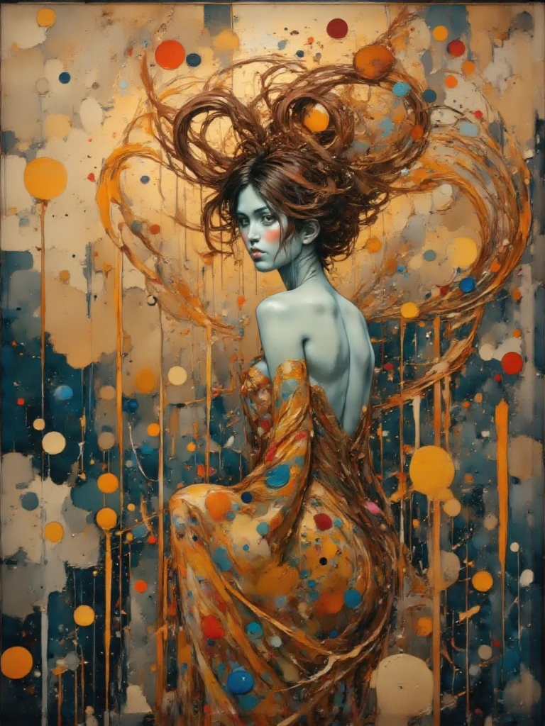 The art of seduction (art inspired in Bill Sienkiewicz). oil painting) (best quality,4k,8k,highres,masterpiece:1.2),ultra-detailed,(realistic,photorealistic,photo-realistic:1.37),intricate details,vivid colors,sharp focus,professional,Dave McKean artwork, oil touch of surrealism,oil painting style