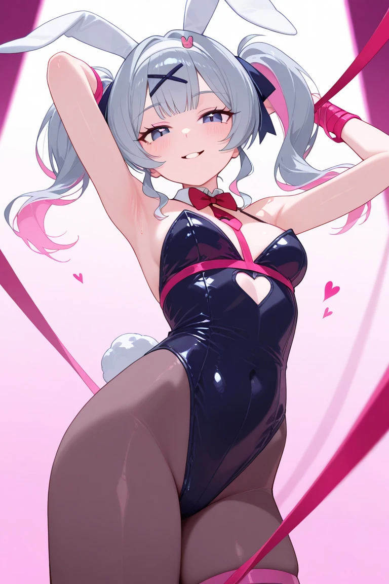 (blushing face:1.4), (heart-shaped pupil:1.4), (smiling:1.3), ((full body)), (erotic pose:1.5), (bunnysuit:1.3), standing