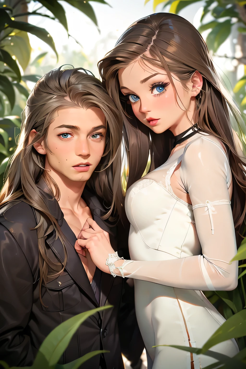  Wedding Photo  . bride and groom . Bride - Beautiful brown-haired girl . 29 ren . Blue eyes .  chest size 4  . The groom is a powerful man with black eyes .