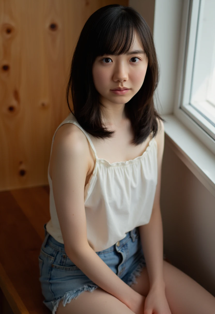 8k, RAW Portrait (Japanese women),masterpiece、Realistic:1.3、Realistic, Ultra-high resolution, highest quality, Real Life Photos、(On the early morning train:1.1),(((Showing panties:1.4)))、((Visible panties:1.4))、((A girl sitting on a train seat and looking at her smartphone))、((((1 girl:1.5)))), (((電車内でスカートをたくし上げてShow off your pants女子:1.4)))、(Cute Face:1.3)、日本の1 girl、((日本のを着たJapanese women))、((Real college girl))、((ミニA woman rolling up her skirt:1.6))、blonde,(Written boundary depth:1.3)、 ((Dark brown eyes:1.2))、(Realistic skin texture:1.3)、(Immersive atmosphere:0.8、Chiaroscuro:1.2) 、(Look Viewer:1.3)、((Expressionless:1.3))、((Red cheeks:1.1))、((She is wearing very small satin panties with lacy frills.))、((Show off your pants:1.4))、((A woman rolling up her skirt))、((highlight panties))、The cutest girl in the world、((Spread your legs out to the side:1.4))、Panty shot、The natural light coming through the car windows is too bright......、Shining Sun、