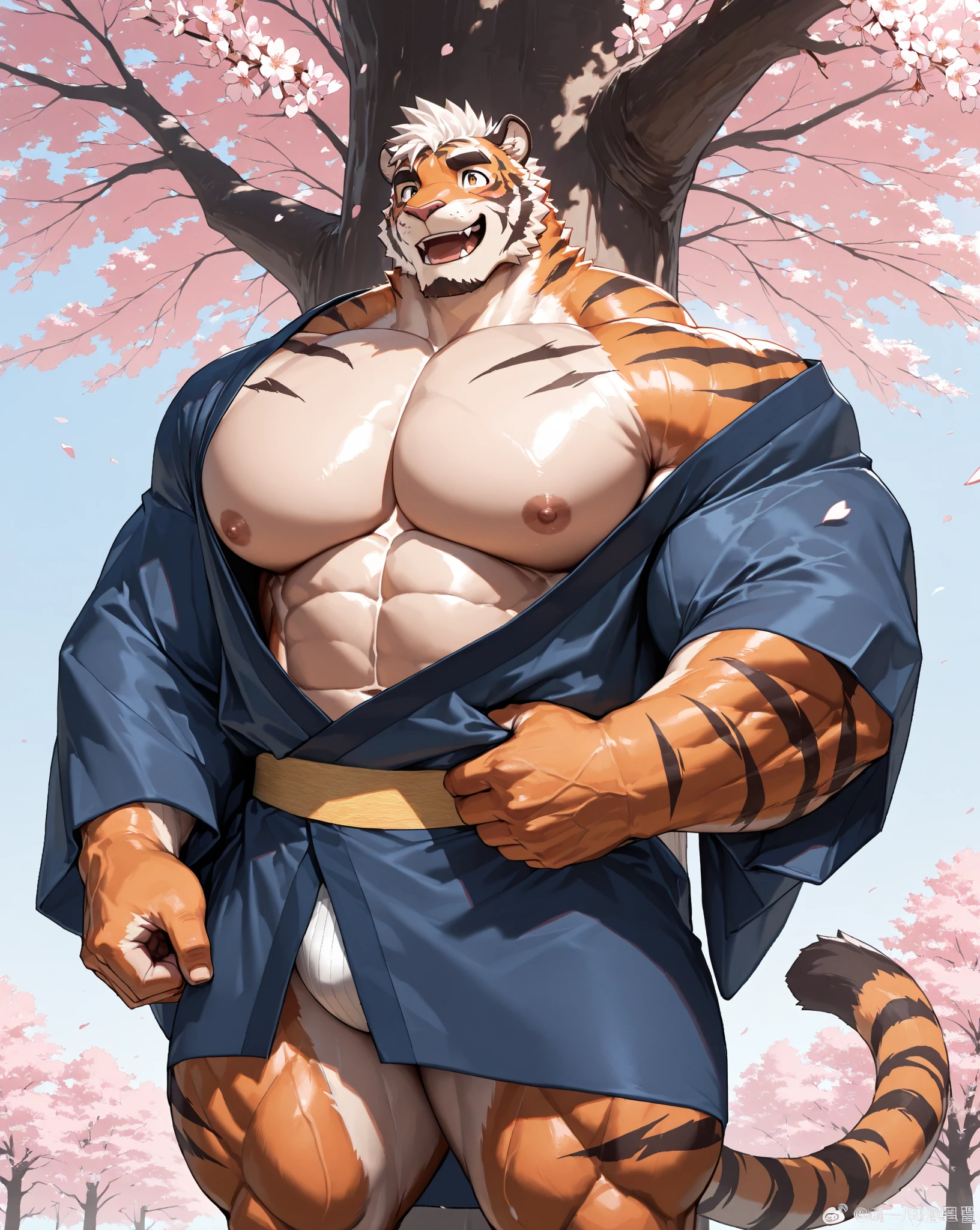 realistic rendering, CG realistic, semirealistic:1.3, 3d realistic, muscular old man soak in the onsen, fundoshi, furry, an anthro (tiger), an anthto, a old man big muscular, happy expression, detailed face, face, detailed eyes, eyes, really big muscle, bigger muscle, very big muscular, over sized muscle, biggest muscle, big pec muscular, biggest pec muscle, detailed muscle, photography, background