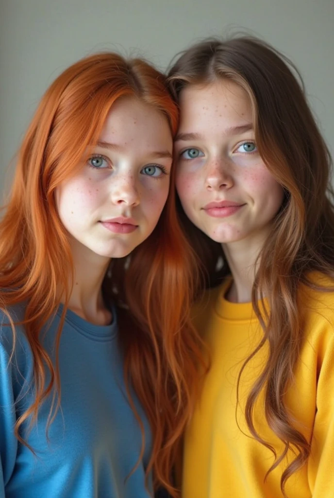 Red-haired twins boy and girl with freckles and light blue eyes