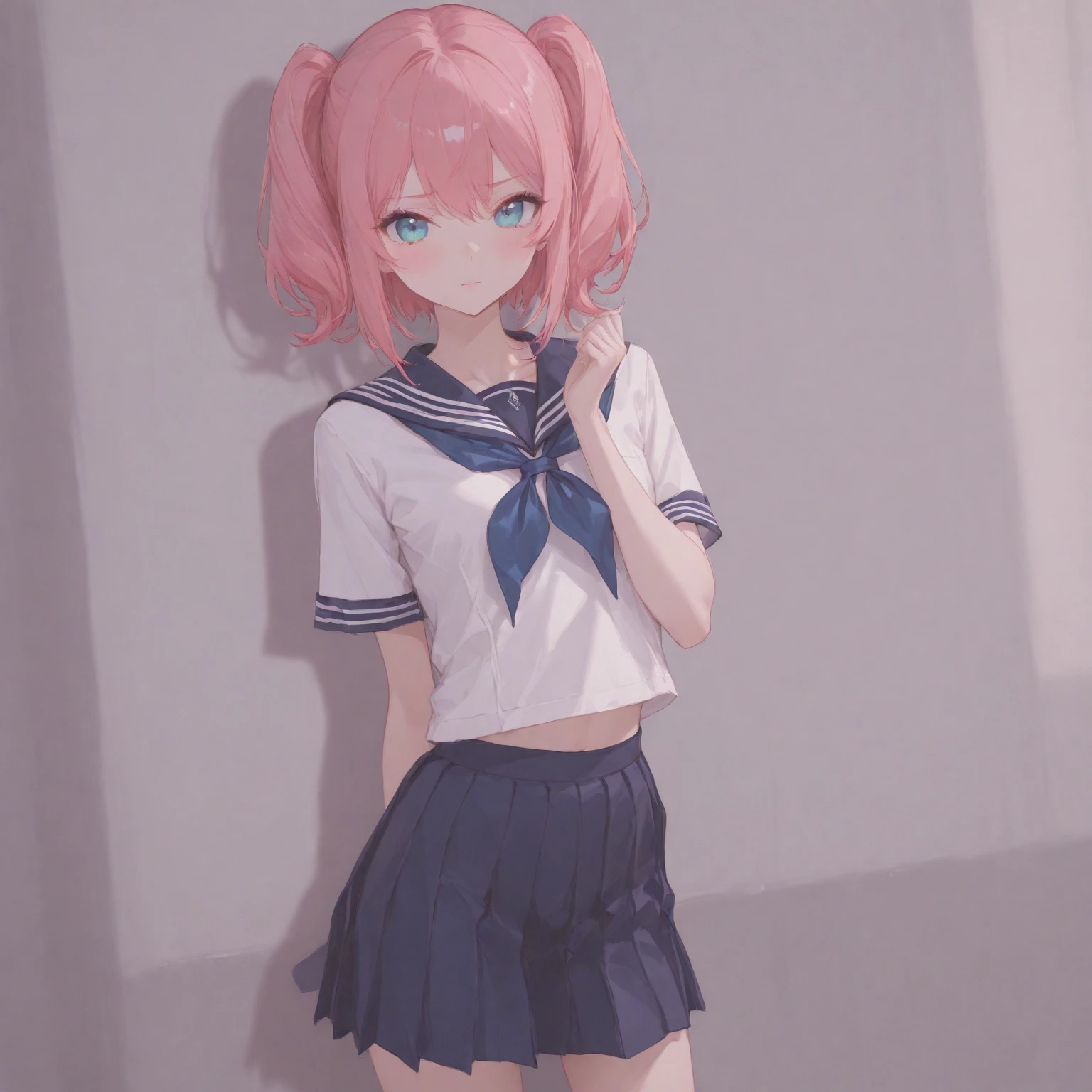Absurd resolution, high resolution, (masterpiece: 1.4), super detailed, (((detailed face, detailed expression)), 1girl, solo focus, relaxing, ponytail, sitting on the floor, lying on ground, (sailor uniform:1.3), detailed collarbone, perfect collarbone, perfect breasts, round breasts, (translucent summer silk:1.2), (see through:1.4), (see through shirt:1.3), background in classroom, pleated skirt, short skirt, mini skirt, micro skirt, visible underskirt, upskirt, exposed panties, perfect legs, detailed iris, sparkle eyes, star in eyes, sadness, sad eyes, soulful pink eyes, (multicolored eyes), (shining dust), (pink hair:1.3), (messy hair:1.3), (hair between eyes), (hair over one eye:1.2), (wavy hair:1.1)