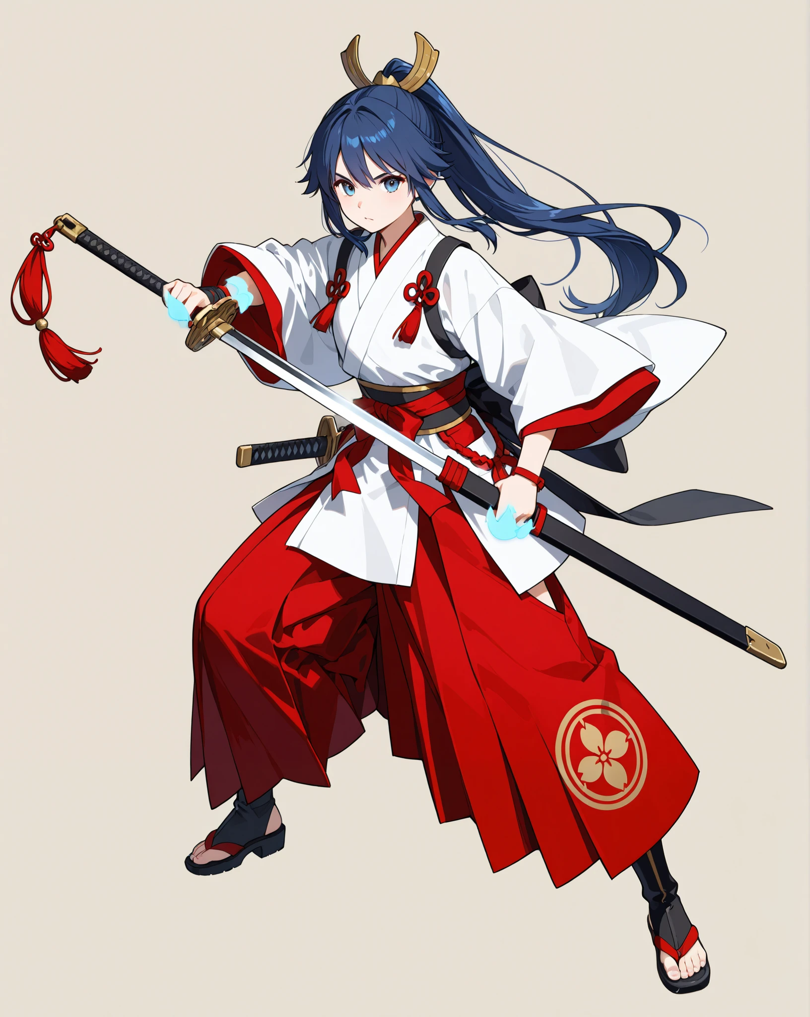 great details、high image quality、simple background、full body、battle scene、Japanese clothing、Long sword