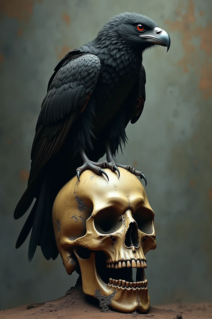 A skull killing a crow