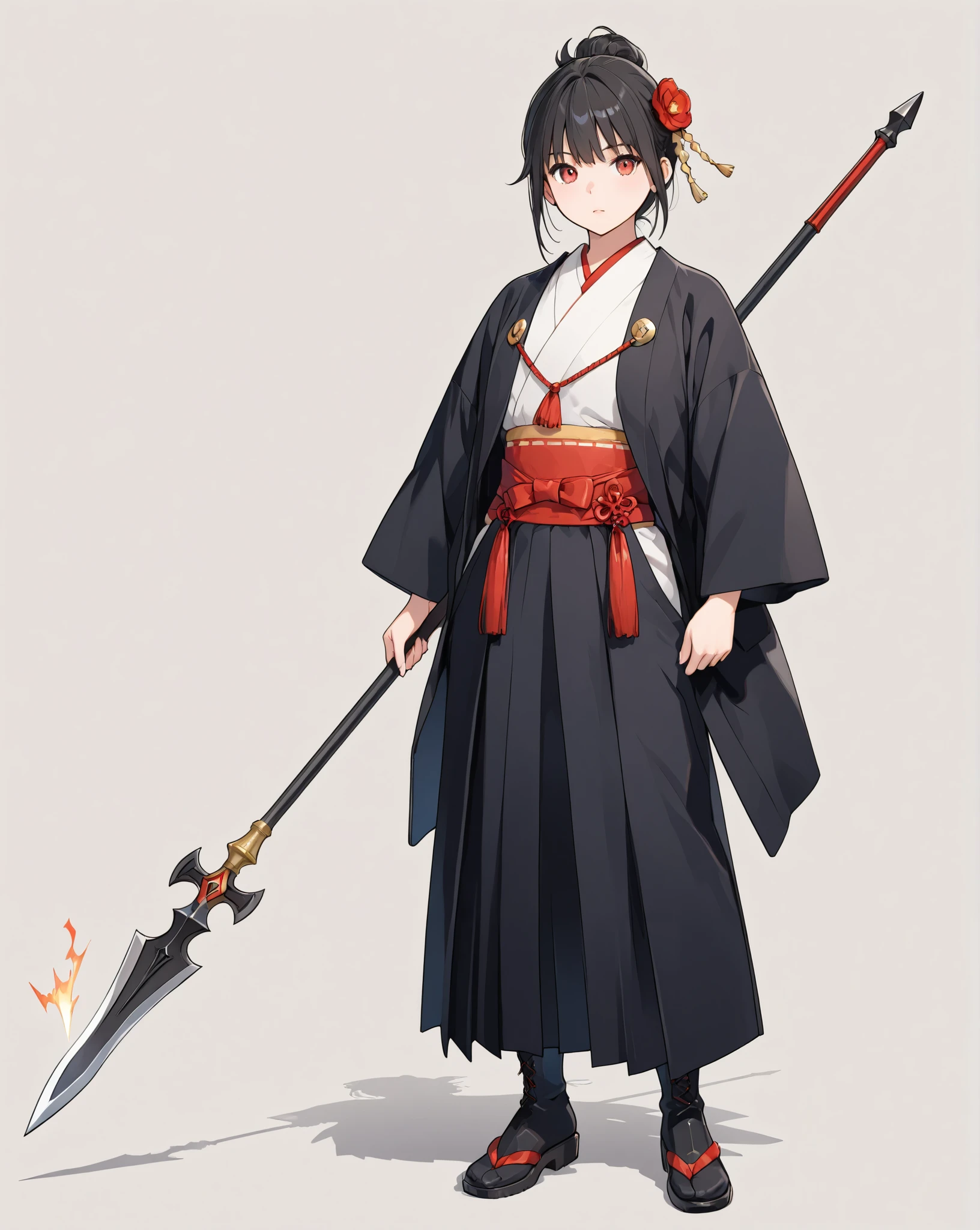 great details、high image quality、simple background、full body、battle scene、Japanese clothing、spear