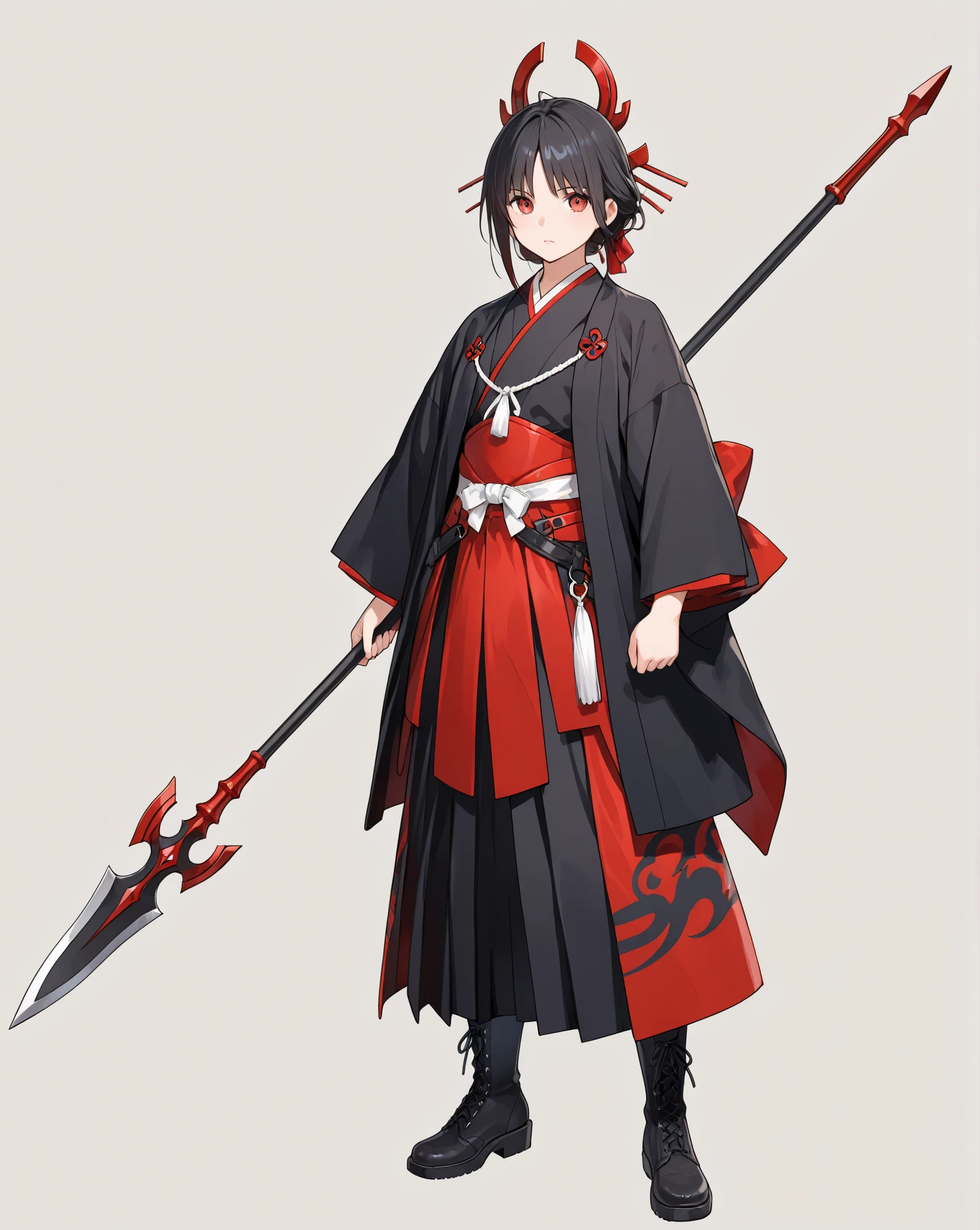 great details、high image quality、simple background、full body、battle scene、Japanese clothing、spear