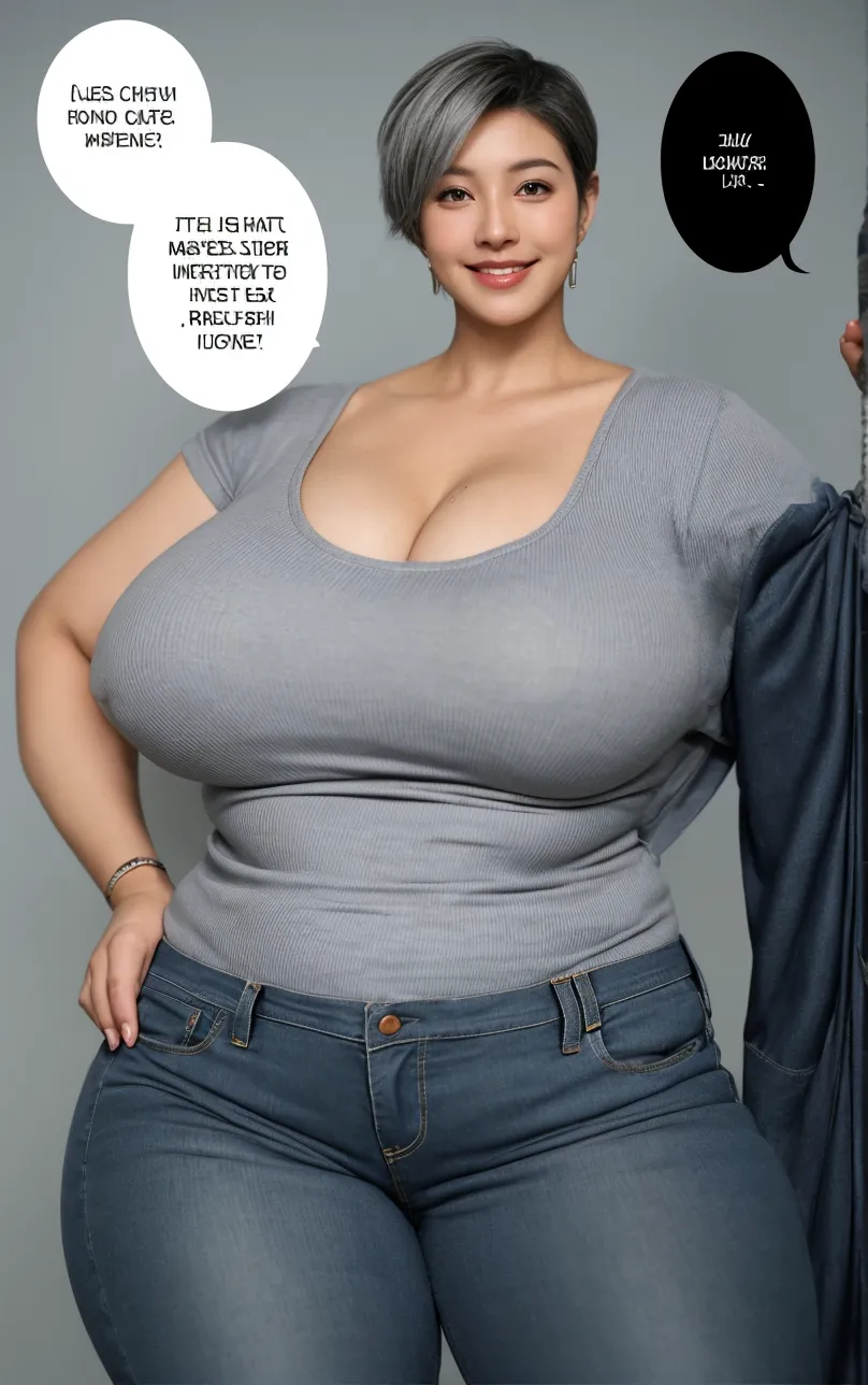 1girl, (solo:1.2), curvy, (masterpiece:1.2), (best quality:1.2), (perfect anatomy:1.4), (standing proud:1.4), (confident:1.2), smile, (highly detailed shading:1.2), shiny skin, (large breasts:1.2), (cowboy shot:1.2), Rio,brown eyes,black hair,hair bun, yellow jacket, white shirt, detailed cleavage, necklace, pants