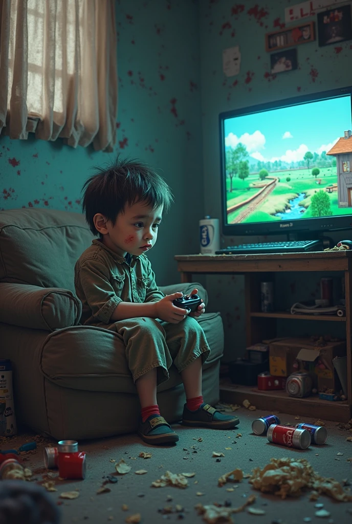a boy without showing his face holding a video game controller in a drawing