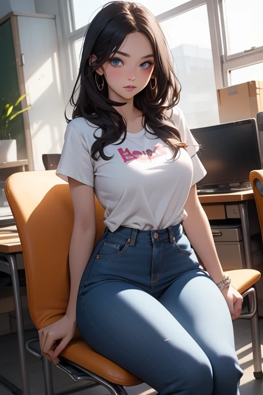 1 mulher bonita, large body, Rosto maquiado, blusa militar sem mangas, decote, white glasses, dedos cruzados, tiro de cima, Top Angle Perspective, shorts jeans curtos, saco marrom, unhas grandes, Eyelids made up, eyelids outlined, Sleeping lying on a bus, headrest on the seat, Olhos fechados, boca aberta.