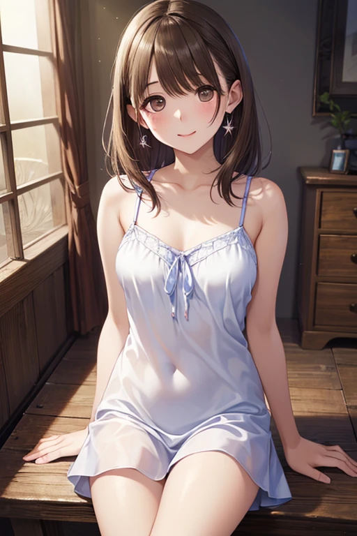very cute and beautiful girl,(highly detailed beautiful face and eyes),(smile),blush,black hair,low twintails,looking at viewer,
wet,sweat,standing,(transparent pink camisole),arms behind back,exposing thighs,antique hotel room,gorgeous furnitures,window,ocean view,
(best quality,masterpiece),absurdres,highres,ultra-detailed,extremely detailed,32k,8k resolution,
intricate details,cinematic scene,detailed background,solo,dynamic angle,