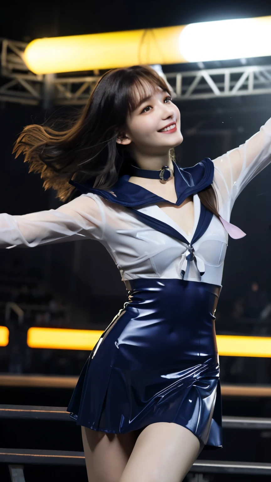 1 girl、green eyes, glossy lips ,Team Rocket,Team Rocket uniform, red letter R, white skirt,spread legs、show white panties,white crop top,black thigh high boots, black elbow gloves , looking at the viewer, evil smile, 腕を組むgreen eyes, glossy lips ,Team Rocket,Team Rocket uniform, red letter R, white skirt,spread legs、show white panties,white crop top,black thigh high boots, black elbow gloves , looking at the viewer, evil smile, Vintage color with folded arms、Instagram(Photoreal、High resolution:1.4)、(slender woman)((puffy eyes))、look at the viewer、、Full body Esbian(8K、Raw photo、highest quality、masterpiece:1.2)、(realistic、Photoreal) :1.37)、(sharp focus:1.2)、professional writing、photon mapping、radio city、Physically based rendering、(white skin:1.2)、(medium breasts:1.2)、Viewer's perspective、(middle hair:1.5)、Portrait、brown eyes、(silver hair:1.1)、bangs、(simple background:1.4)、realistic、(masterpiece:1.4)、(highest quality:1.4)、(glowing skin)、((Short sleeve shirt with collar、Knee-length pleated skirt、black stockings))compensate、laughter(skinny、close your mouth、full of embarrassment:1.3)