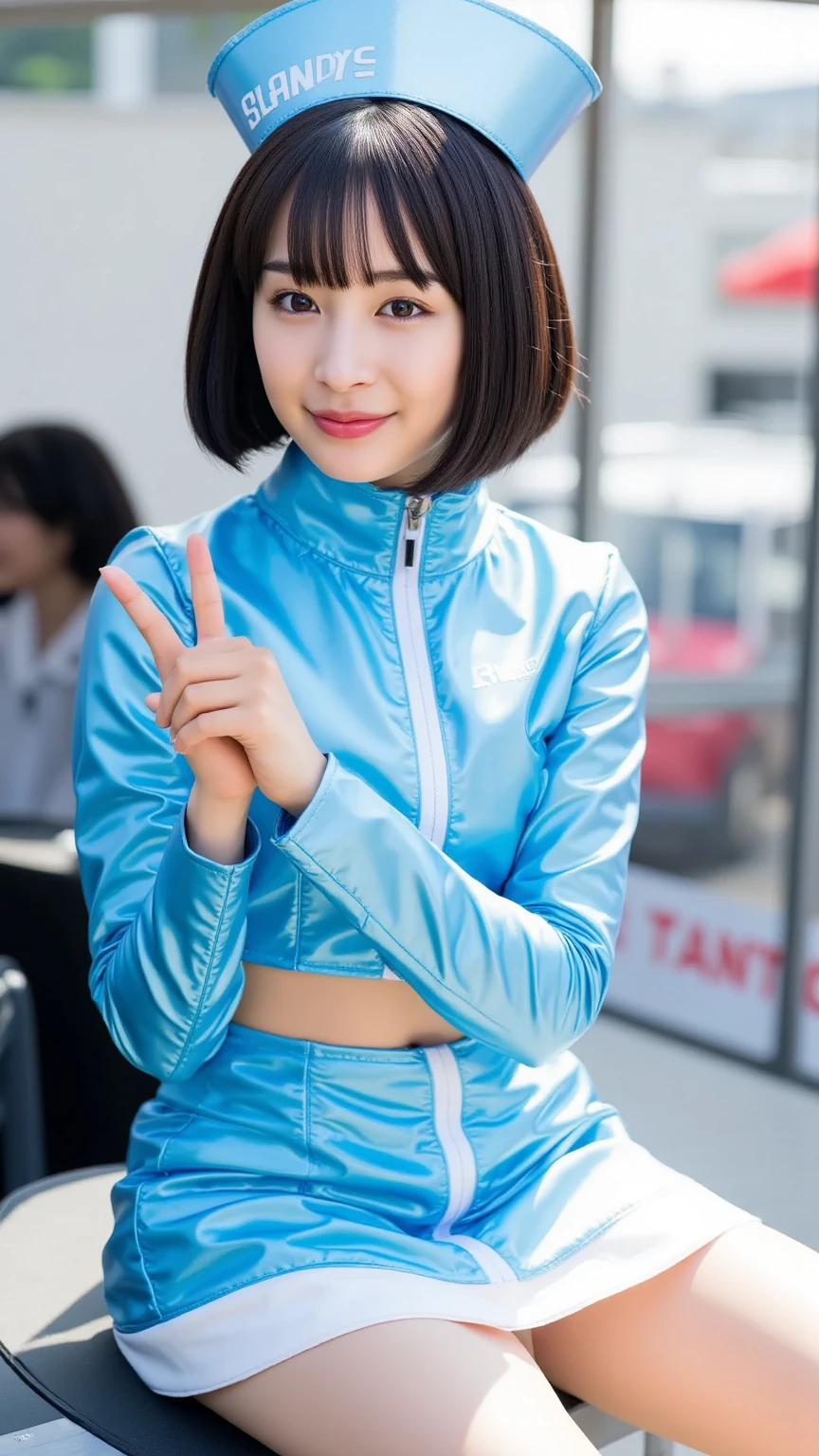 (One Girl:1.3), Japanese high school students, Great face and eyes, Looking into the camera, A joyful smile、Showing teeth、 (Highest quality:1.4), Very detailed CG 統合 8k 壁紙, Very detailed, 高解像度のRAWカラーphotograph, プロのphotograph撮影, Realistic full boDy shot, Studio shot、Portrait of sexy girl, Open exterior, Ultra-high resolution,Highest quality,photograph,4K,(Realistic:1.2),One Girl,:D,ayanami_Cosplay_Costumes,Plug Suit,Blue Hair,Ayanami Rei,Pilot Suit,Cosplay,Interface Headset,Hair Pod,gloves,Braces,Perfect fit for your skin,(short hair:1.8)、slim、in the train、Dark Eyes、Cleavage,(Small breasts),