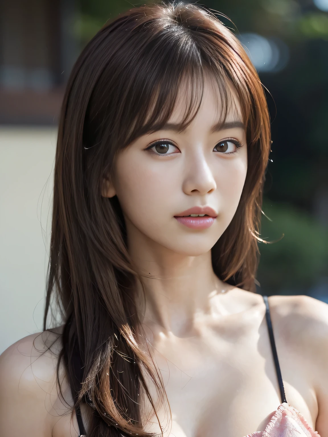 Best Quality, masutepiece, 超A high resolution, (Photorealistic:1.5), Raw photo, 1girl in, Fashionable dresses, In the Dark, deepshadow, lowkey, cold light, Sexy look, Light Brown Hair Highlight Hair, Long wavy hair