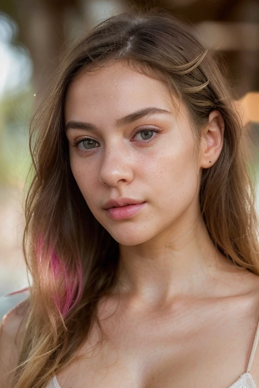 ((full body)) (high quality, 8k ultra hyper realistic detailed full photo of a beautiful spanish girl 20 to 25 years old) ( pink faded hair styled in long and light brown eye color with) ((Body measurement 34-22-32 inch, and Bra Size/Cup Size: 32C)) (( jawline of125.5° in profile view, and is vertically positioned at the level of the stomion or upper lip, and the face has an intergonial-interzygomatic width ratio of 0.83:1. )) ((wearing sportswear)) (street background )