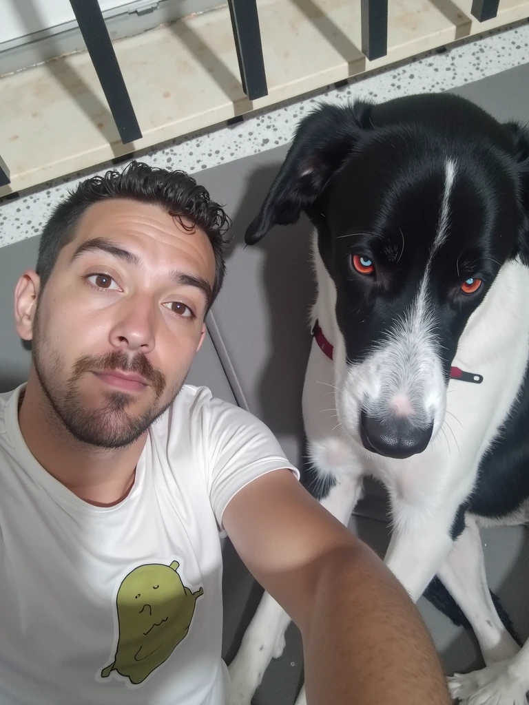 there is a man holding a dog in his arms, with his hyperactive little dog, Directed by: Nandor Soldier, Directed by: Samuel Silva, Directed by: Ramon Silva, Directed by: Emerson Silva, com tatuagens, tatuador, tatuagem inteira, retrato de ultra realista, Directed by: Felipe Seade, with a squid tattoo on his arms, tatuagem, imagem ultra realista