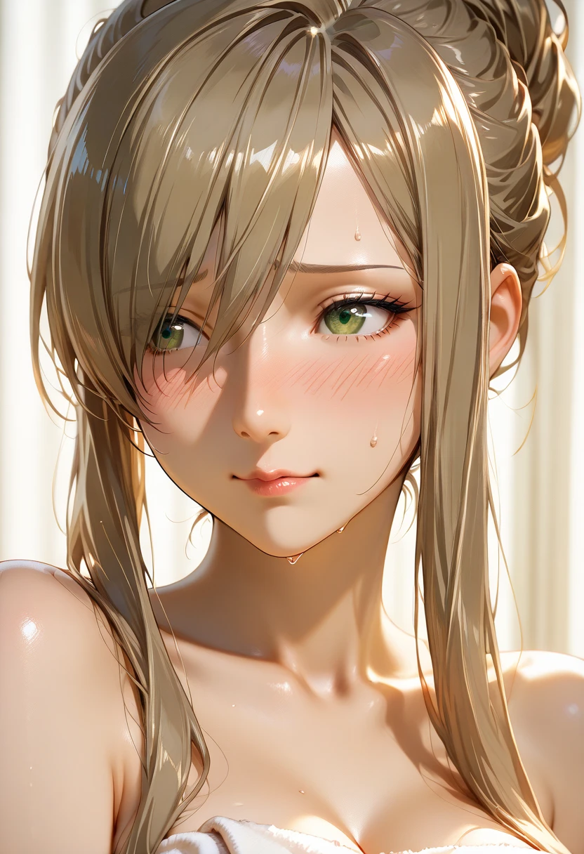blonde hair, dull bangs,long hair, Braid, french Braid, high ponytail, blonde hair, dull bangs,long hair,BREAK Braid, french Braid, high ponytail, ((flat chest)),((naked)),cum in pussy,NSFW,topless,