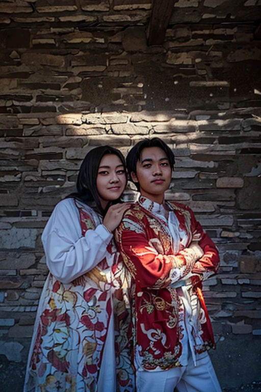 Make it like anime so both of them happy and handsome and beautiful. It should like a anime picture. They should look like anime characters just like jujitsu kaisen or demon slayer anime change the whole picture into anime photo