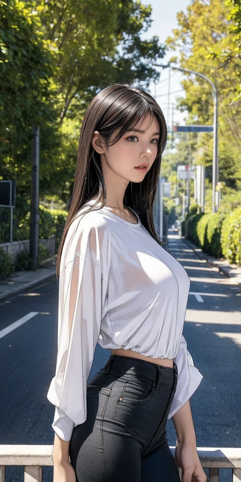  masterpiece, ultra detailed, 1 female,solo, realistic,street wear