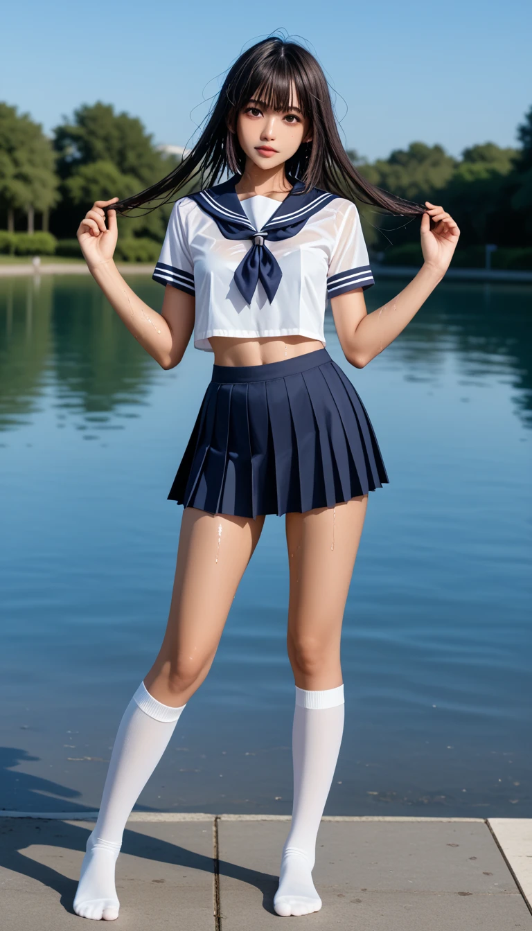 1girl,(((Okinawa ocean)))、(((White sand beaches in Okinawa)))、(((Just join your hands and pray)))、(((Mysterious look)))、8k UHD、Digital single-lens reflex camera、High resolution、Shallow depth of field、Natural light、(((Sailor suit)))、(((navy blue super mini skirt)))、(((A sparkling, charming smile)))、(((Full body photography)) )、Small person、(((Young face)))、1 Japanese female、12 years old;beautiful girl、(Black Hair)、A strong wind blows up my skirt、(((Brown eyes)))、Glowing Skin、Smooth Thinning Hair、Long Hair、Detailed background、Detailed eyes and face、Clear Eyes、Cute smile、Calm atmosphere、(((stage)))、(((Small breasts)))、(((Beautiful Eyes)))、Flat chest、Children、(((Toned thighs))) 、(((Angle from below) ))、(((Fine lips)))、(((Skirt fluttering)))、Shining beautiful legs、( Skirt fluttering violently in the strong wind :1.4), (hair blowing in the strong wind:1.4), (leaning forward)、barefoot、barefoot、((((A skirt flipped up by a strong wind))))