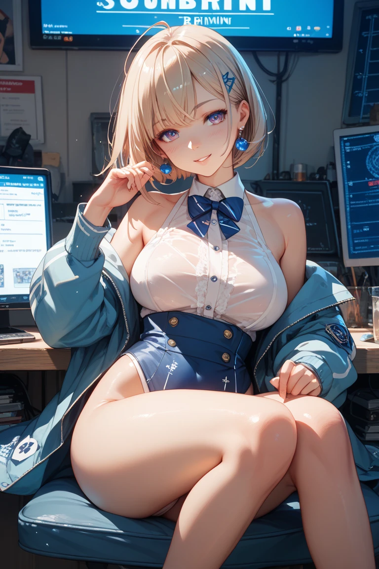 high school uniform, Wet mold, 鎖骨, tmasterpiece, beste-Qualit, hight resolution, dark persona, The theme of watercolor painting, (looking a viewer: 1.1), wide thighs, big butt, Tojo Koneko, Yellow eyes, white colored hair, Short Hair Hair, cat ears, striped shirt, black ribbon around the neck, Erotica, steam, Sex