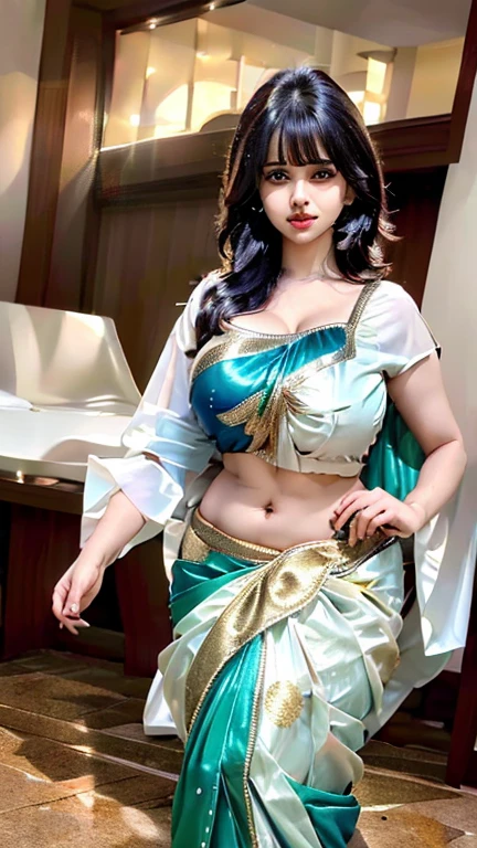 1girl, cute face,pretty face, jaw dropping beauty, sexy sari, ((ultra high detailed 1.9)),((ultra high resolution 1.9)),((ultra high quality 1.9)),(masterpiece)), (perfect lightings), (very Big breasts 1.9)), ultra huge breast,