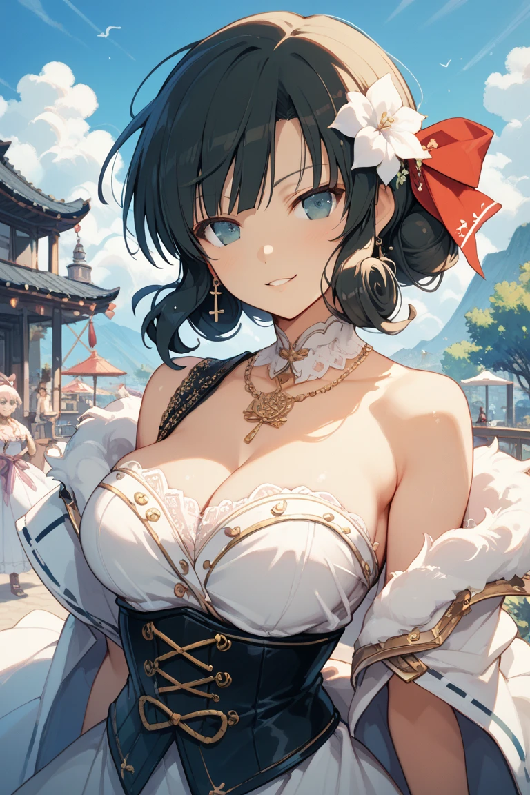 Teenager woman、2 girls:2、with round face、Young features、Holstein Dress、Milking with two girls、Touching the chest、White headdress、Collar with a large bell、, award - winning photo, short-cut、Braids, Smile,Brown hair,shorth hair ,masterpiece, top-quality, Hi-Res, red blush , Just look at the audience, Shy smile、Embarrassed look、cow ears、ox’s horn、Cow tail、in woods、Pasture、Green Tree々、Gentle shading、Calm palette、Detailed ambient occlusion、Muted shades、dull color、plump figure、thick waist、Milk tank、Milk Cup