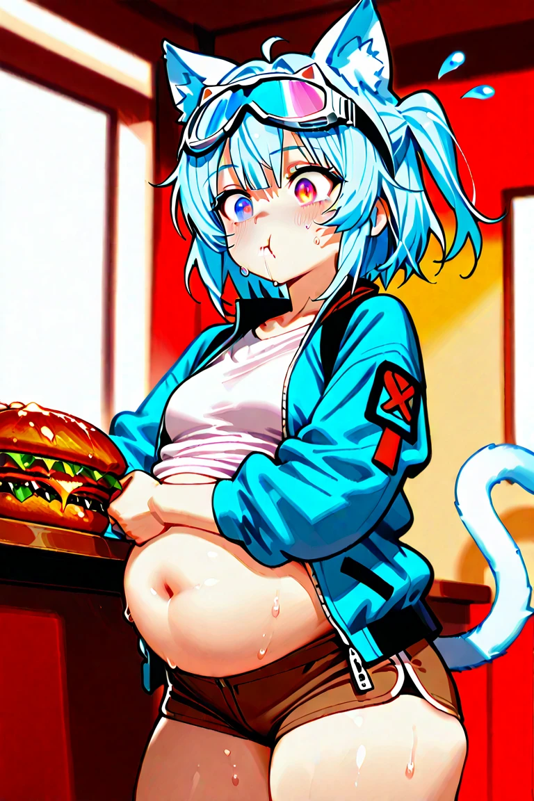 1 girl,Small breasts, long hair, blue eyes, double bun, purple bow, Blue Hair, Twin tails, Hair between the eyes, hair bow, eyebrows visible through hair,pussy,Fast food restaurants,Hamburger face man,nude,((vaginal,sex)),cum in pussy,xenosexual rape