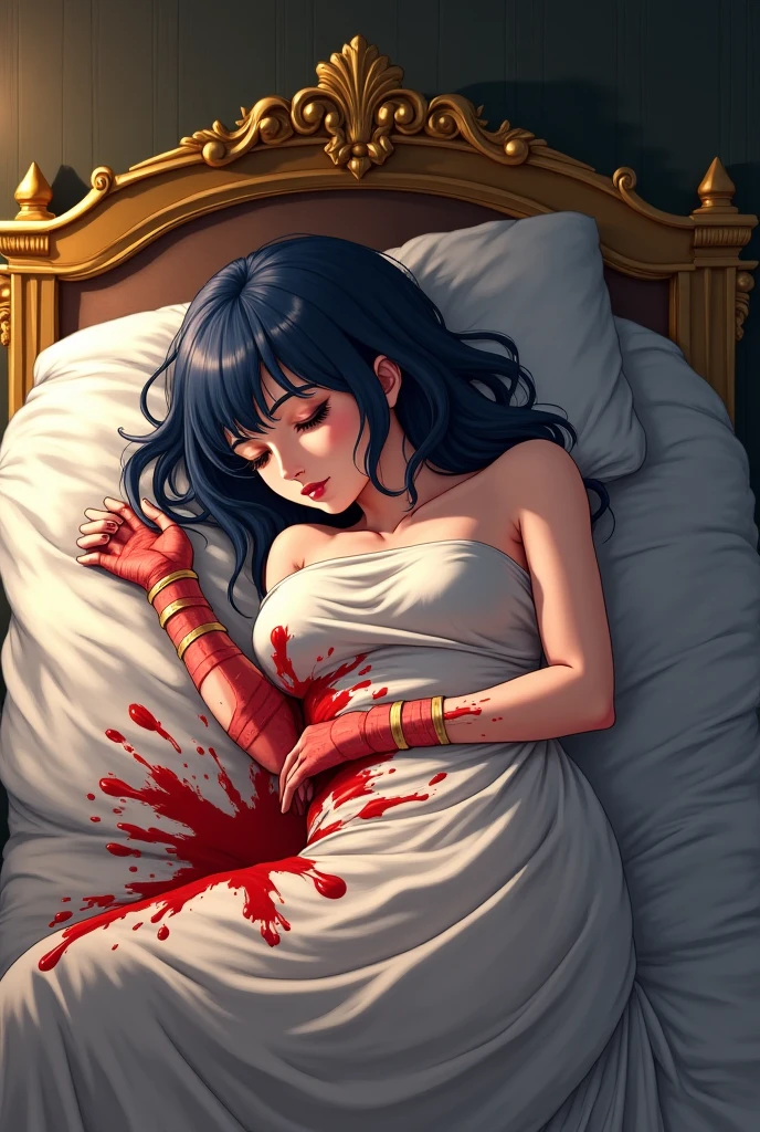 Asian-Less, dynamic pose, [person | margot robbie | mylene farmer], looking aside
(masterpiece, high resolution, photorealistic), porcelain skin, (fiery red eyes:1.7), messy black hair, (possessed by the devil:1.5), (naked breasts:1.3), (screaming:1.7), (lying on bed:1.3), armpit, dark room, cracked mirror, (tattered white dress:1.3), , intense expression, fear-inducing, (bloody skin:1.3), (angry face:1.6), stands on all fours