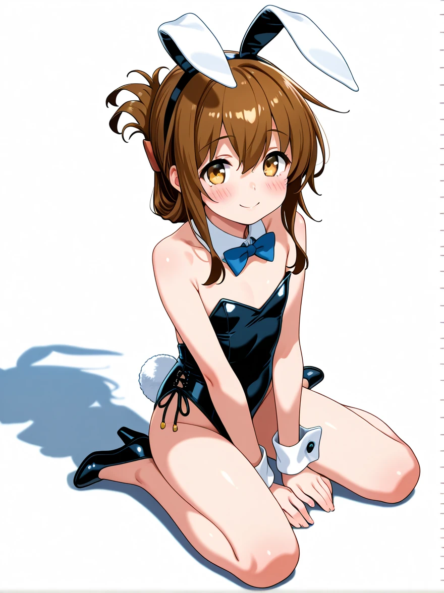 blushed、（Female 1、Erotic、bunnysuit、sit with curled under、pigeon-toed）、short-hair、full body Esbian、feminine breasts、ligh brown hair、(masutepiece, Best Quality）、 Shiny skin、(1girll: nase, Naughty blush, Sweat flows）