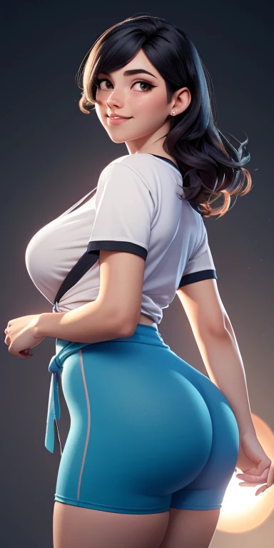 (((Perfect body,White and tender skin,(((Black yujiasuit, yoga pants, yoga long sleeves))),(((brown eyes, braid, long hair, braided ponytail, single braid, hair over shoulder, bangs, blush, lips))),((masterpiece)),highres,((Best quality at best)),masterpiece,quality,Best quality,((( Exquisite facial features,Looking at the audience,There is light in the eyes,(((frown,blush))),))),(((Light and shadow,Huge breasts,))),(((Looking at the camera,White background))))