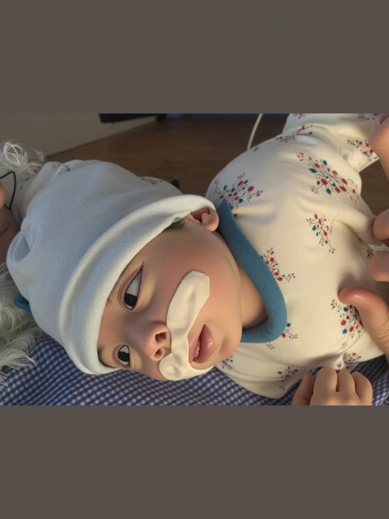 there is a baby that is laying on a blanket on the beach, vacation photo, photoshot, foto, it's is relaxing on a beach, 3D render, 3D Cartoon, big head, cartoonish look, high resolution, super detail, soft lighting