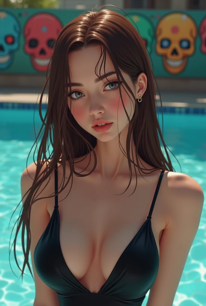(best quality:1.3), (4k quality),(sharp image), Shoko, ((Detailed face)), ((masterpiece face)),((perfect detailed eyes)) (blush), Shoko, brown hair, brown long hair, brown eyes, red lips, red lips, sly face, face with stern features, ((detailed face)), perfect face, highly detailed eyes, masterpiece, absurdres , (intricate details), (colorful),cinematic lighting,extremely detailed CG unity 8k wallpaper , 1girl, solo,mature female, erected tits, sunglasses, seductive black tight swimsuit, (((yacht in ocean))), (perfectly shaped small tits), standing in seductive pose on the deck