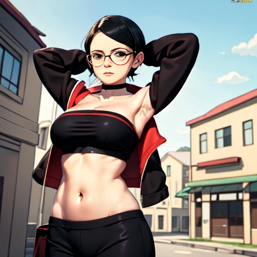 futanari, big dick, dickgirl, solo, lust, muscular, six pack, abs, ripped, breasts, full body, sarada uchiha, naked, sweaty, large breasts, high detailed face, beautiful detailed eyes, beautiful detailed lips, extremely detailed face, longeyelashes, photorealistic, 8k, hyper detailed, intricate details, masterpiece, cinematic lighting, vibrant colors, dramatic shadows