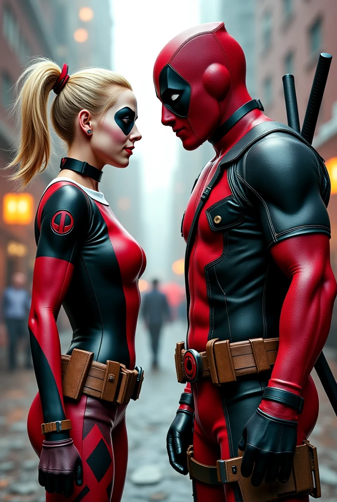 Harley Quinn y Deadpool besandose