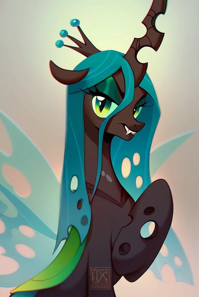 score_9, score_8_up, score_7_up, detailed, 
solo, 1girl, female, queen Chrysalis, feral, my little pony, extra long hair,
bold glossy eyeshadow, eyelashes, on a throne, in Canterlot, arrogant, smug, devious,
Cowboy shot, from front,
Expressiveh