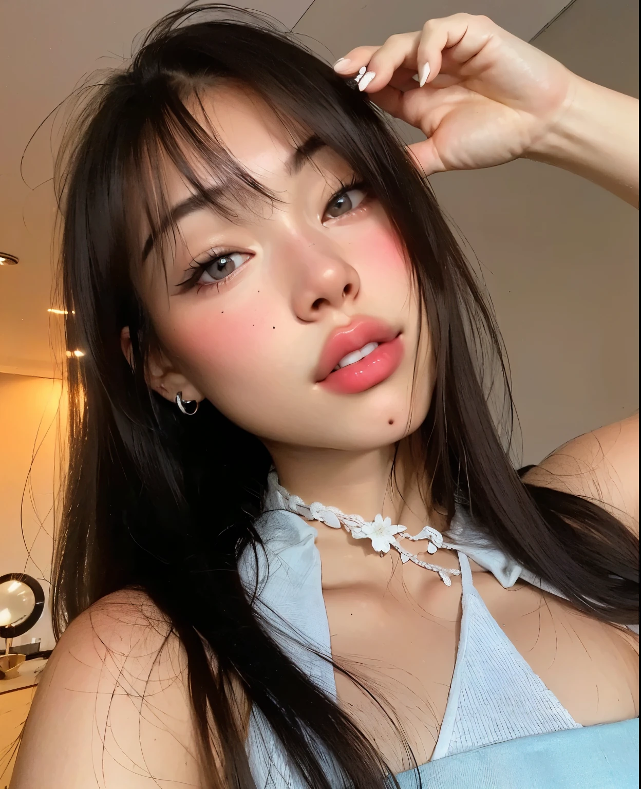 there is a blackpink jennie with long hair posing for a blackpink jennie with bangs, com franja completa, asian features, franja fofa, asian face, jennie blackpink com franja de cortina, retrato de garota gemma chan, franja branca, gema chen, franja repartida ao centro, rosto sexy com maquiagem completa, beautiful asian girl, an Asian woman, jennie blackpink face
