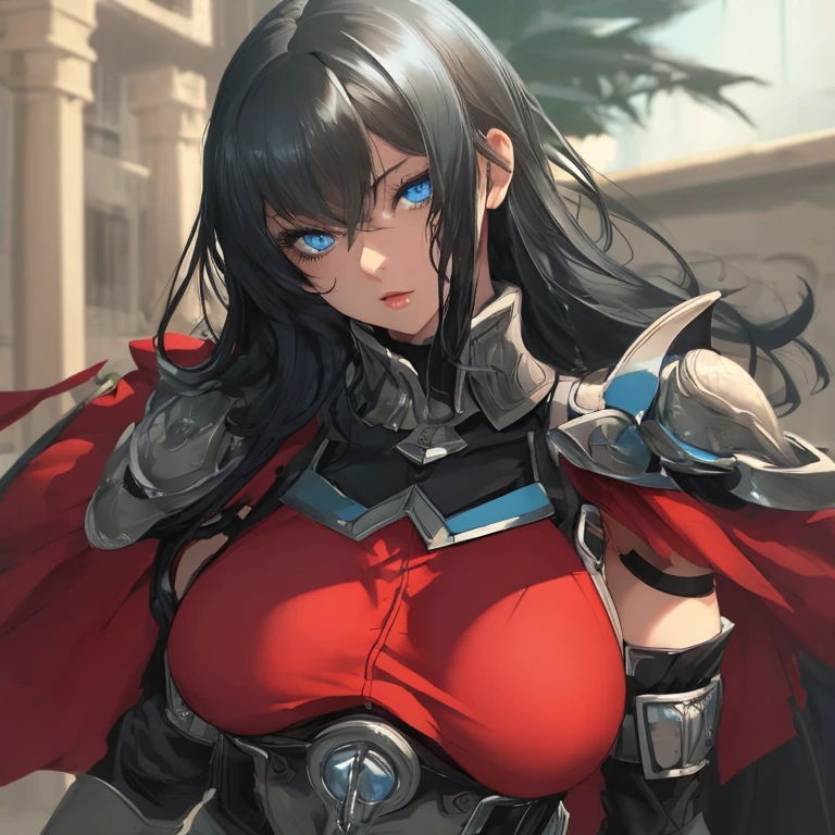 (hews art style:0.7), (hero neisan art style:0.7), score_9, score_8_up, score_7_up, score_6_up, score_5_up, score_4_up, uncensored, shizuka hiratsuka, long hair, black hair, black eyes, BREAK (masterpiece:1.2), best quality, high resolution, (detailed eyes:1.3), perfect lighting, (perfect hands, perfect anatomy), 1girl, breasts, solo, weapon, armor, polearm, lance, large breasts, holding weapon, abs, looking at viewer, navel, gauntlets, underboob, cape, horns, holding, shoulder armor, upper body, covered nipples, piercing, pauldrons, revealing clothes, smirk, sweating profusely, cave, underground, torn, 
