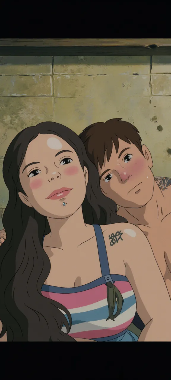 (superflat, flat shading, flat colors:1.1), (magazine cover), (30yo mother and 10_year_old daughter), ((naked breast)), small breast, topless, (sports panties), baseball caps, hugging, smile, best shadows, watercolor,