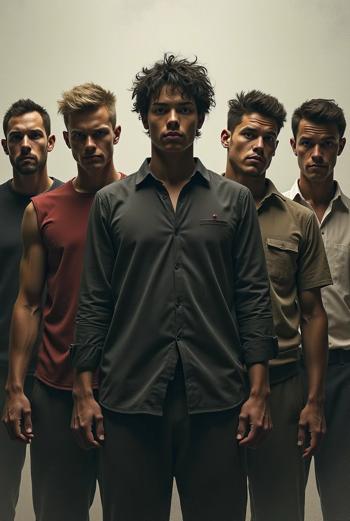 quatro homens fortes de camisa preta e jaqueta,punks, roupa de roqueiros, com muitas tatuagens, banda de rock na academia, the musicians are strong, e tem tatuagem, realista, fotografia ,foto