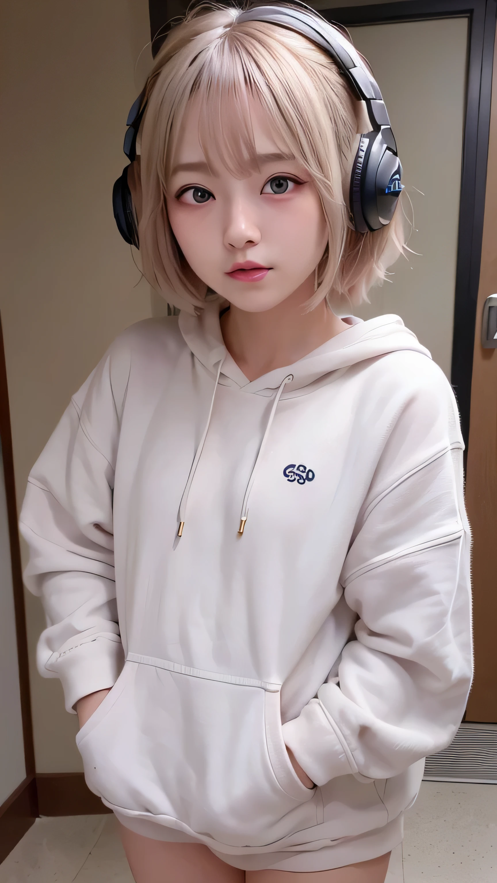 とてもcute女の子、、Semi Long、medium hair、white hair、、blue eyes,upper body、close-up、face、(笑face:1.5),(facing forward:1.2),(masterpiece:1.3, best quality, photorealistic, super detailed, Exquisite Description, high definition, 8k Wallpaper), 美しいface, 詳細なface, beautiful eyes, Details Eyes, Looks fun、笑face, A costume with only 1 person ,medium hair, (platinum blonde hair, , small , single blade, (single blade), (side braids),In your room at home, look at the viewers、small , best quality, 18 year old beauty, makeup, 1 Female, solo, , viewers,, 笑face、 Smile、cute、笑face、笑いface,、pink hoodie,headphones、kind,、smile,happy,Now Available,TIKTOK,pink shirt、singing a song、sing, open mouse, eyes closed,close eyes, Light Color, Surrealism, そして驚いた笑face, fresh sunlight , 太陽の光に負けない最高の笑face,,Now Available,chubby