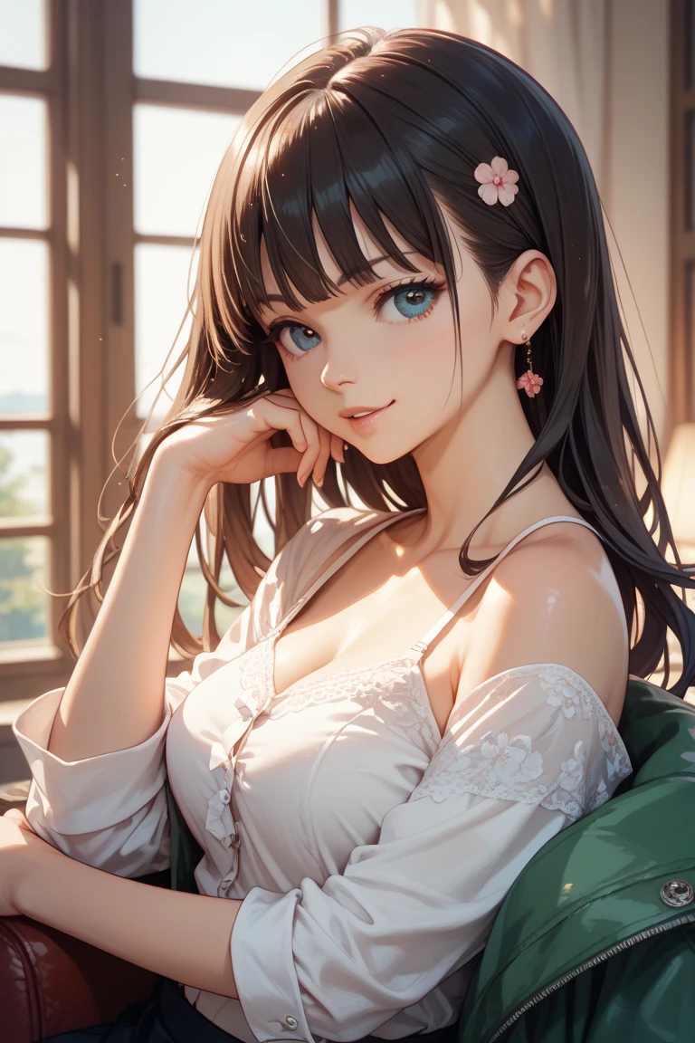masterpiece, highest quality, figure, Super detailed, finely, High resolution, 8k wallpaper, 完璧なダイナミックな構figure, detailed and beautiful eyes, dress, medium hair, natural color lip, random sexy poses, 28 year old girl, cute, smile