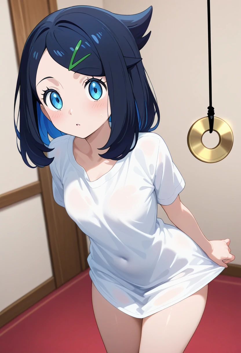 ((Highest quality, masterpiece)), Japanese women、（Frilled Panties、Sweat、Sweat、vapor、vapor、Blue Eyes、Watery eye、Embarrassing:1.2、blush:1.3), ((Little Girl:1.5、short hair)), ((Staring at the audience)),(((Small breasts、Small breasts、Flat Chest)))I have panties、panties presentation、Squat、Leg spread、(((Nipples、vagina)))詳細なvagina、Urinating、Handjob、penis、One boy