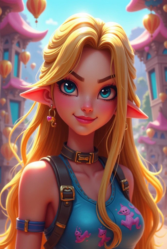 Create an animated gaming avatar called Daisy (should be sweet and have horns, young woman) blond but also dangerous