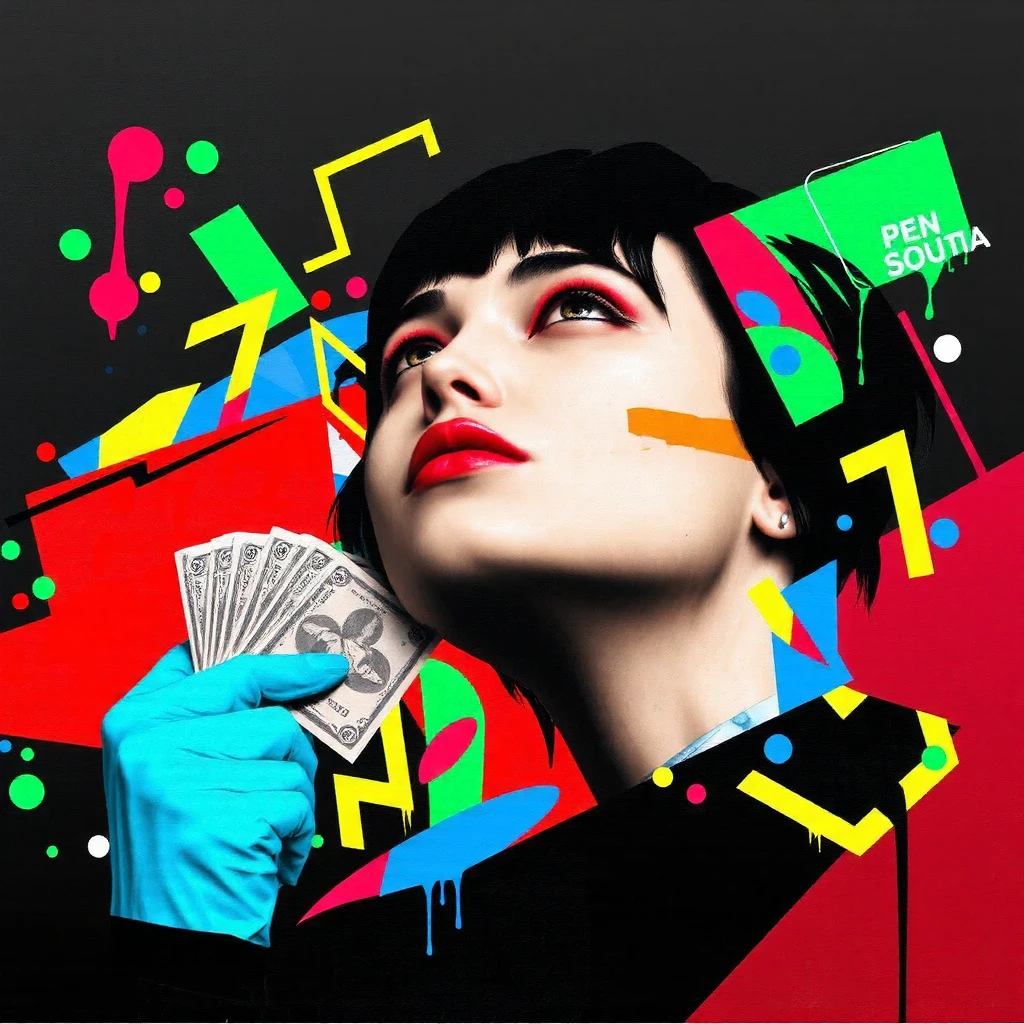 Girl, background with playing cards, mahjong, red and green, black. Sparks, Maira Kalman style, film stills, film texture, Fuji lens, 50mm