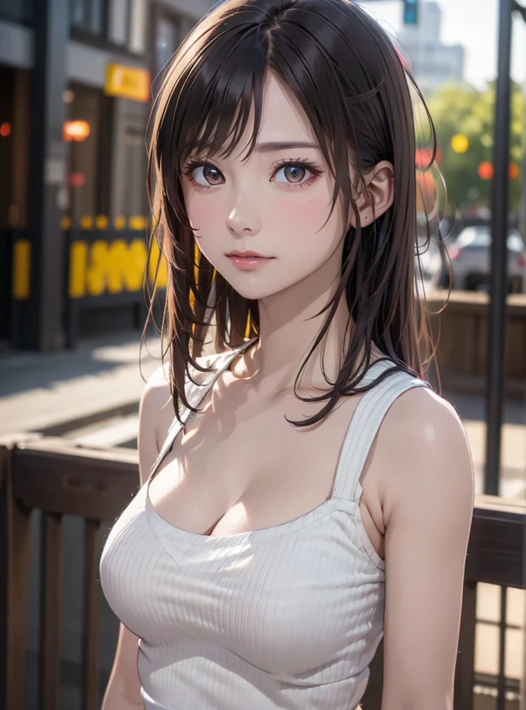 (masutepiece:1.4、top-quality:1.4、Top image quality:1.4、Beautiful adult woman full of charm with cute adult smile:1.4、Ideal ratio body proportions:1.4、Beautiful teeth、lipgloss、shiny and glossy hair、Have shiny bangs、short shiny hair with long bangs on the right and left sides,,,、Smaller face、the neck is long:1.4、Put your ears out、tall supermodel、Supermodel with broad shoulders、{Gigantic|Big|Huge|Mega} breasts:1.4, Beautiful breasts have cleavage:1.4、Face Focus、Breast Focus、hyper realisitic:1.4、Photorealistic)、(Cute high school girl、student clothes、blazers、Off-shoulder white shirt、Short plaid pleated skirt、28 year old)、Very cute and attractive woman、(Against the backdrop of nature-rich nature with autumn leaves、Red sky at sunset)