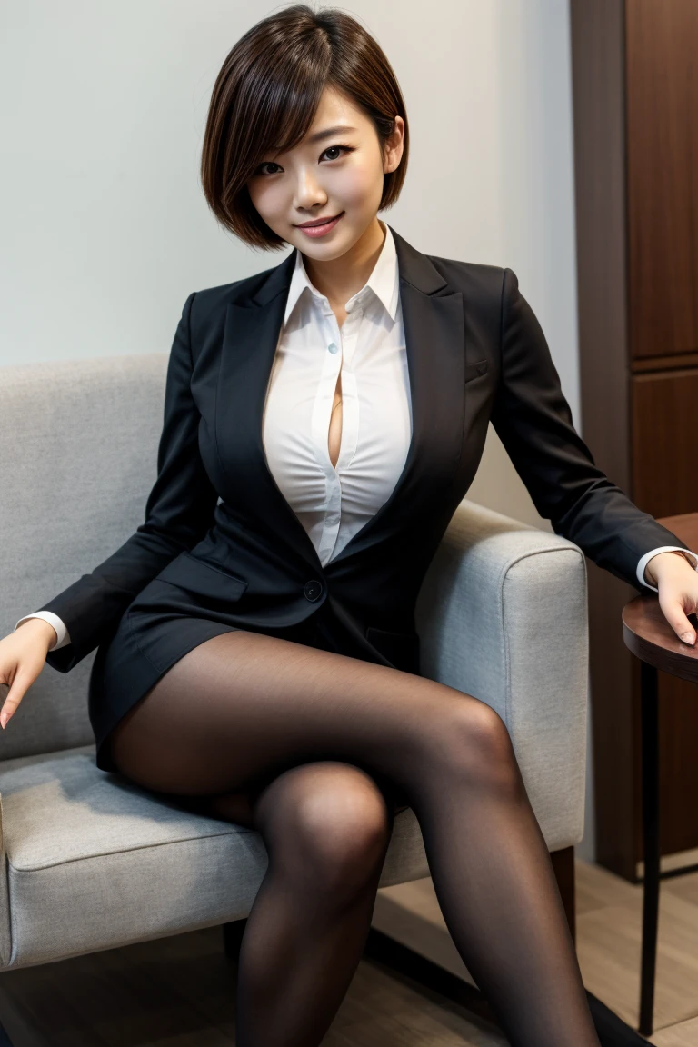 A very cute Japanese office lady、business suit、I can see her panties、Voluptuous body、Lift your legs、Short Hair