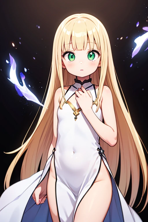 Top quality, high resolution, clear image, 1girl, white long hair, princess cut, perfect body, weed hips, narrow waist, full body, erect in normal position, golden eyes, (micro bikini: 1.4), NSFW, full body, bare feet, beautiful long leg, slim body, narrow waist
